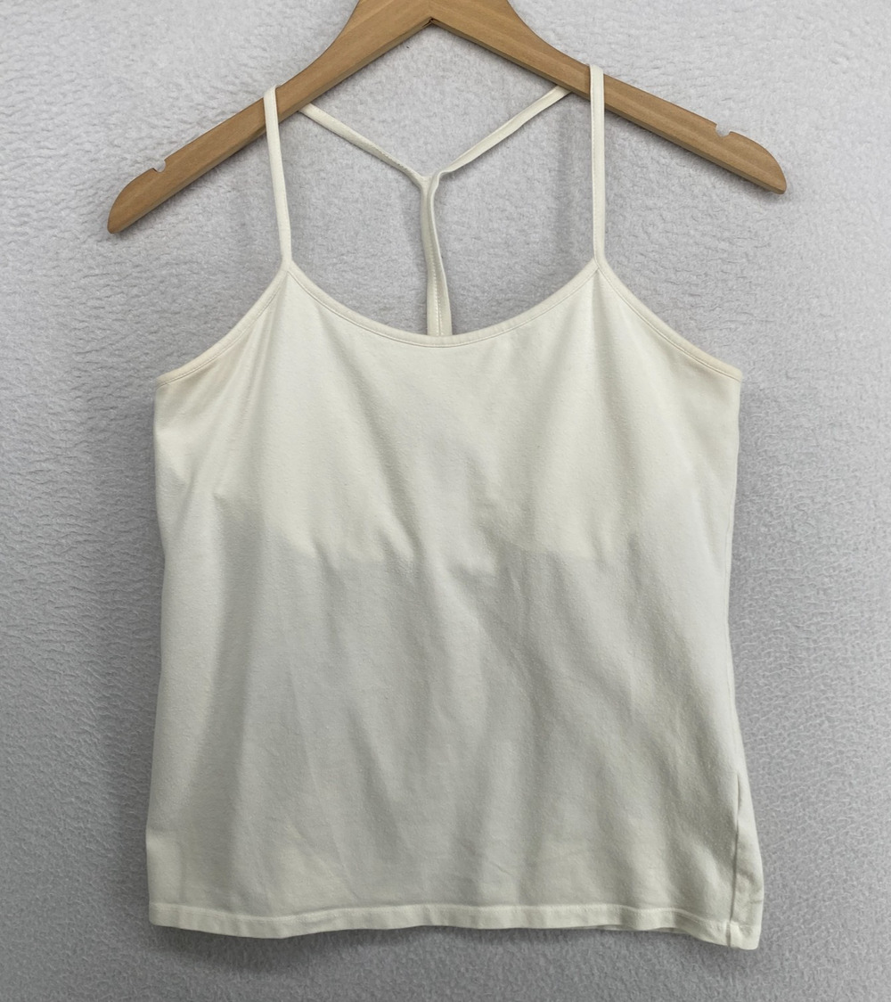 EILEEN FISHER Tank Top M Stretch Cotton Jersey T-Strap Cami Shelf Bra Off White